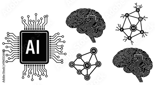 Artificial intelligence concept with brain and circuit graphics
