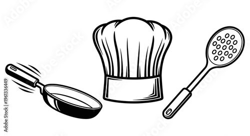 Chef hat and kitchen utensils for cooking