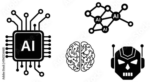 Artificial intelligence concept with brain and robot icons