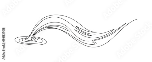Ink Drift Pattern. Minimalistic one-line drawing soft fluid curves expanding outward like ink dissolving in water, continuous single black line on white