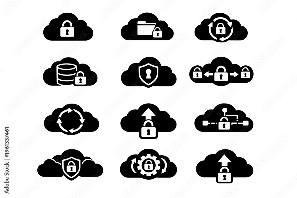 Obraz premium Icon online privacy simple vector set digital lock cylinder generation diagram image