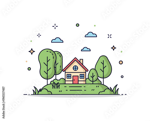 Tiny cottage in a forest clearing charming little cottage standing in a quiet forest clearing surrounded by a few trees and soft grass creating a peaceful