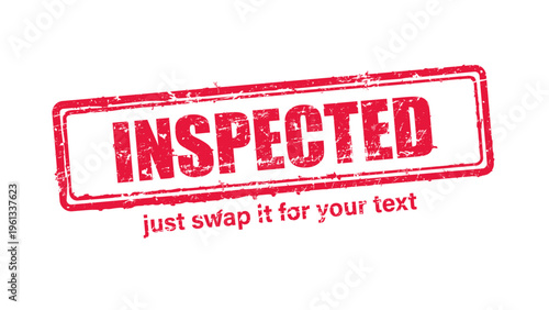 inspected red rubber stamp vector with distressed ink texture and clean frame, built for packaging, shipping labels, office paperwork, certification workflows, and commercial branding use.
