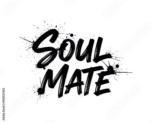 Soul Mate. lettering and all elements in black. Vector style. AWhite background. Pure white background. Perfect isolation and visual consistency. Grunge