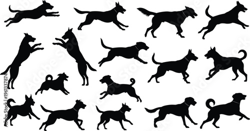 Black silhouette collection of pigeons and doves with various flying poses and standing positions for nature wildlife bird watching and peace concepts vector