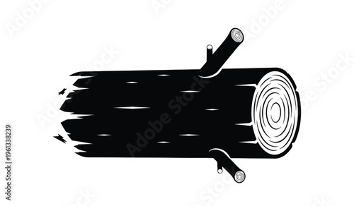 Silhouette of a tree stump with two branches on a white background