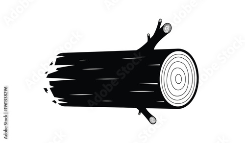 Silhouette of a tree stump with visible rings and branches