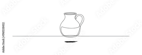Clean White Studio Backdrop. Minimalistic one-line drawing simple object casting a soft shadow on a clean studio floor line, continuous single black line on