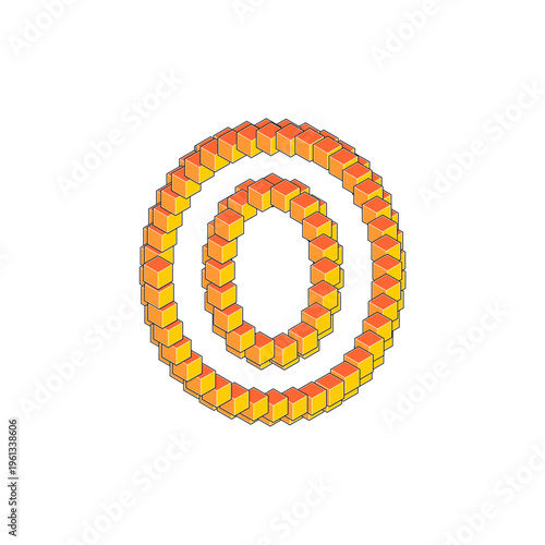 3D Cubic Number 0 with bright colors