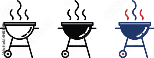 Colorful illustration of three grills with rising smoke