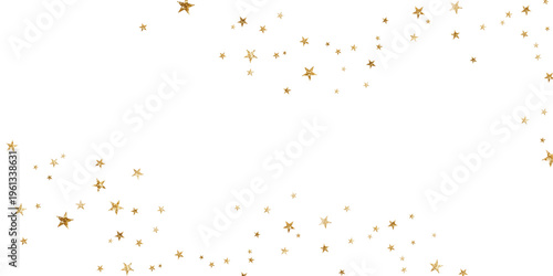 Gold glitter star frame border on transparent background, festive luxury golden confetti decoration with copy space