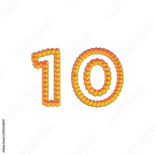 3D Cubic Number 10 with bright colors