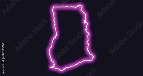 Ghana outline glowing neon purple on dark background