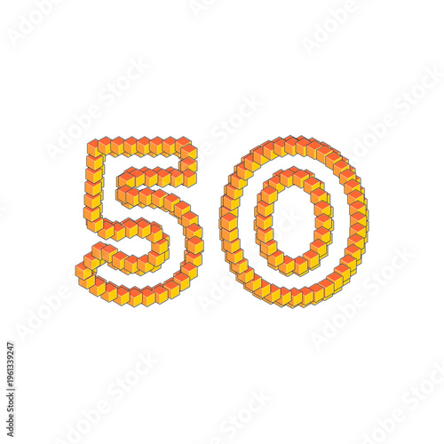 3D Cubic Number 50 with bright colors