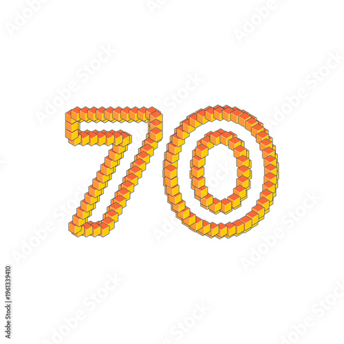 3D Cubic Number 70 with bright colors