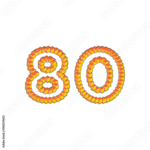 3D Cubic Number 80 with bright colors