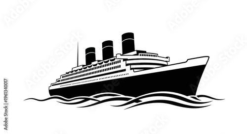 Vintage ocean liner ship silhouette sailing on waves