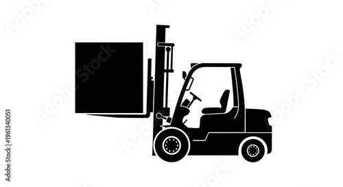 Silhouette of a forklift with a large load on a plain background