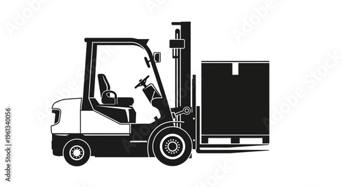 Silhouette of a forklift with a large box on its lift
