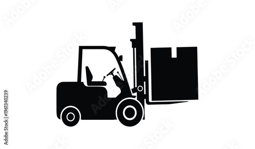 Silhouette of a forklift with a large load on a white background