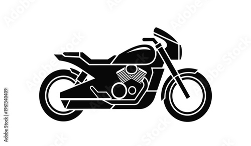 Silhouette of a sleek black motorcycle with white outline on a plain background showcasing its sporty design and features silhouette