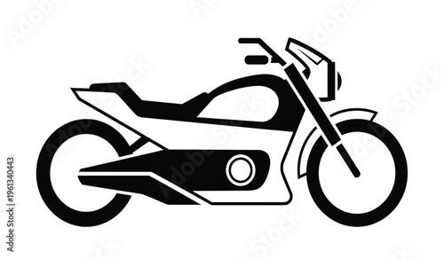 Silhouette of a sleek black and white motorcycle with futuristic design