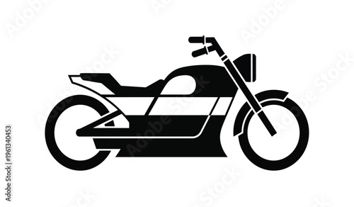 Silhouette of a sleek black motorcycle on white background