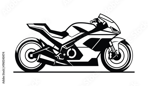 Silhouette of a sleek motorcycle in profile view on white background silhouette