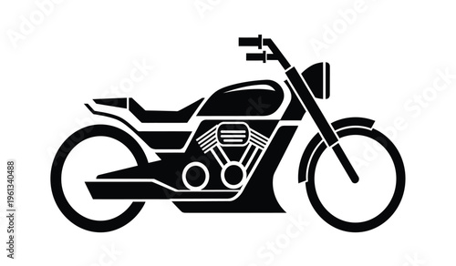 Black silhouette of a chopper motorcycle on a white background