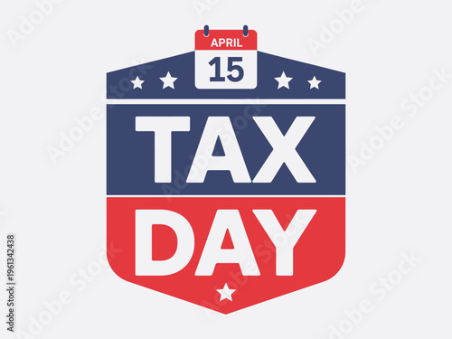 United States Tax Day April 15 Financial Deadline Graphic with Patriotic Shield and Calendar Icon for Accounting and Business Services