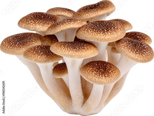 Wild mushroom cluster for mycology and nature study, isolated cutout