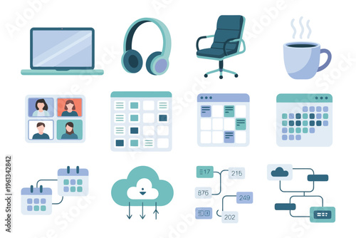 A Vector Illustration of Remote Work & Freelancing Set