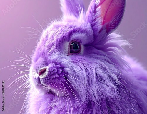 Bright Purple Fluffy Rabbit – Realistic Colorful Portrait