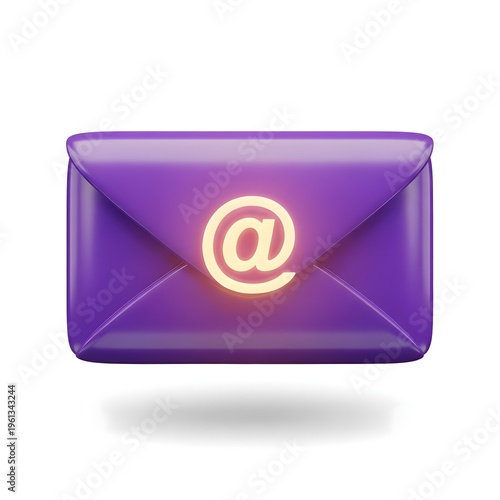 Purple Email Envelope Communication Message 3D Cartoon Illustration White Background
