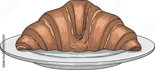 A delicious golden brown croissant on a white plate ready to eat