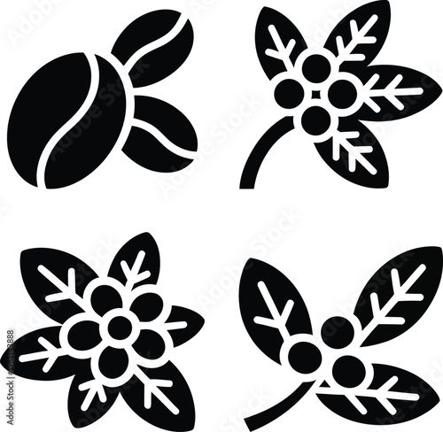 Four distinct stylized botanical and leaf motifs rendered in black and white contrast