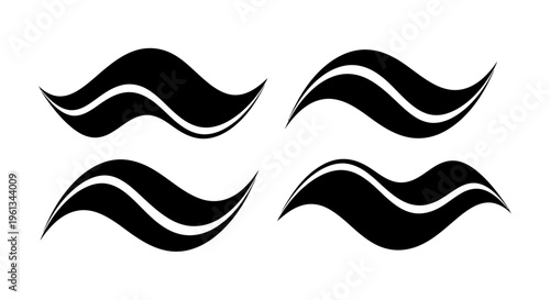 Four abstract wave shapes in black and white arranged in a square
