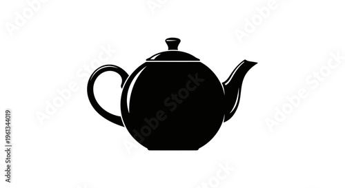 Minimalist black silhouette of a classic teapot on a white background