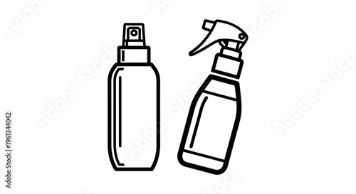 Two spray bottles depicted in a simple black and white line drawing