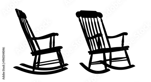 Two black silhouette rocking chairs depicted in a simple graphic style