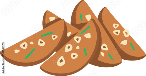 A digital illustration of several slices of seasoned naan bread on a white background
