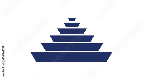 The geometric illustration depicts a stylized pyramid shape composed of flat horizontal plates or boats stacked in descending order of size on a flat surface.