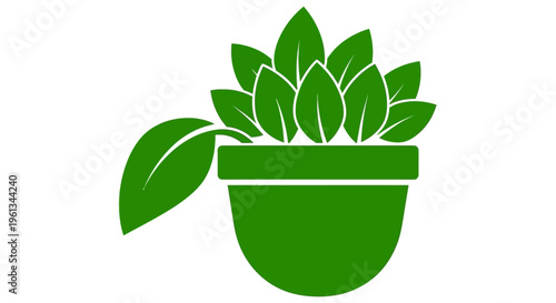 A serene illustration of a green potted plant with lush leaves growing out of it in a simple pot.