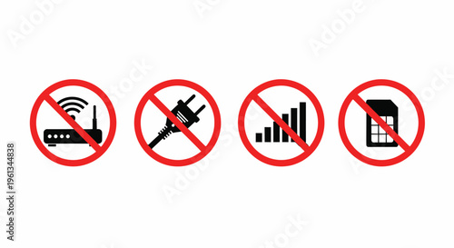 Forbidden Wi-Fi Signal Power SIM Card Icons Set Isolated on White