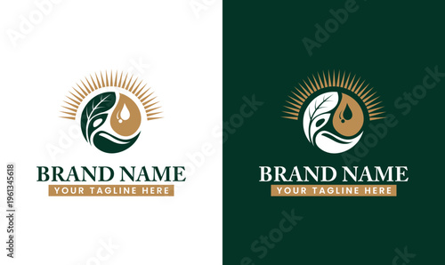 Modern Leaf Sun Water Drop Logo Eco Organic Nature Brand - Agriculture Vector Logo Template