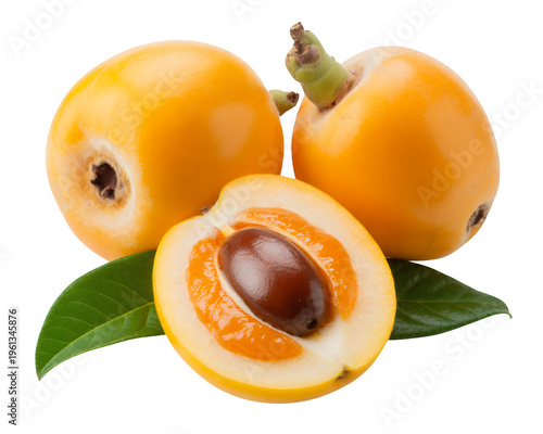 Apricots with leaves isolated fruit green leaves isolated on a transparent background