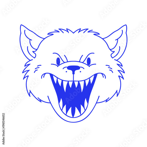 Smiling Wolf Head Cartoon Doodle Illustration
