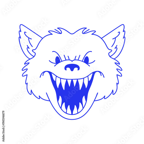 Smiling Wolf Animal Cartoon Doodle Illustration
