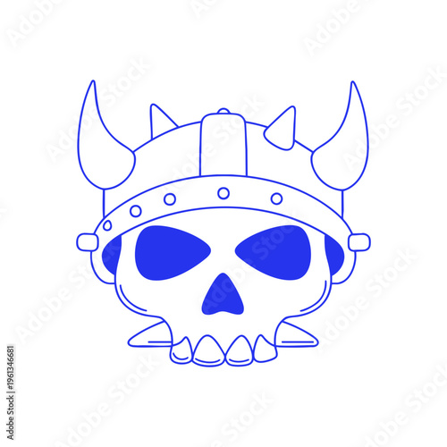 Viking Warrior Skull Horned Helmet Doodle Illustration