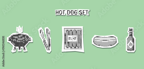 barbecue icons set with grill, spatula, tongs, patty and hot dog